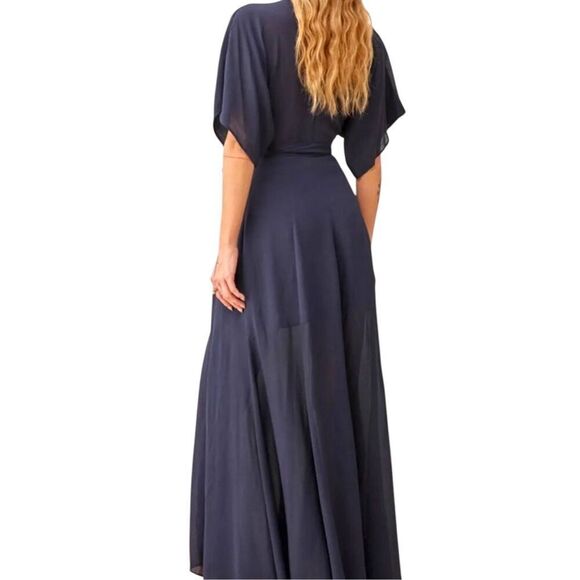 REFORMATION Navy Blue Winslow Maxi Wrap Dress Size XS - Picture 3 of 16